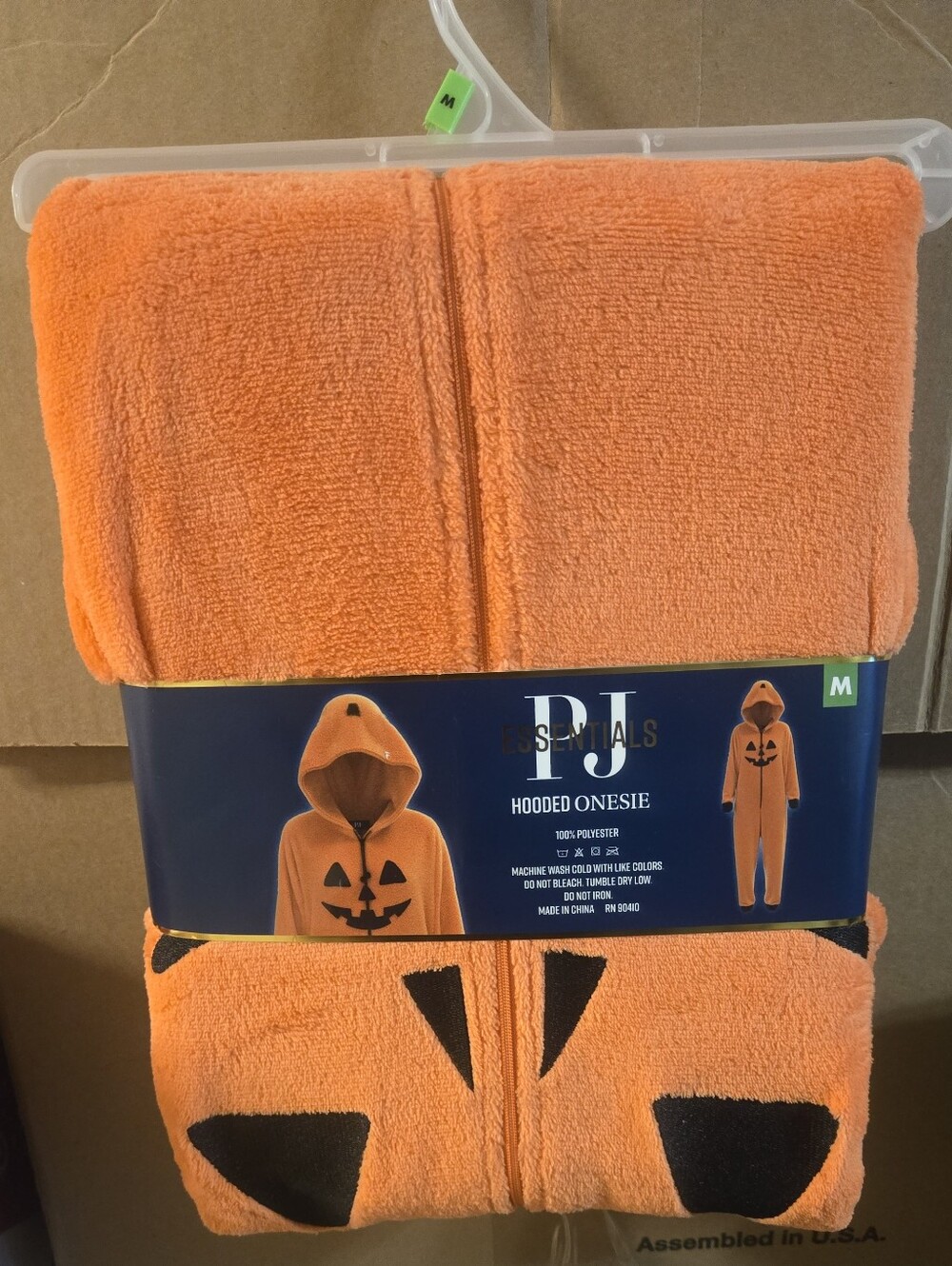 Essentials Orange Hooded Kids Onesie Pajamas with Jack-O'-Lantern Face